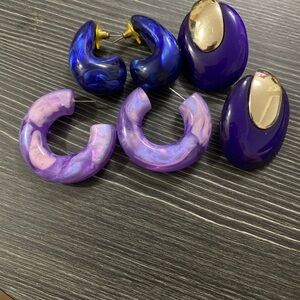Purple and Blue Hoop  vintage Earrings Set